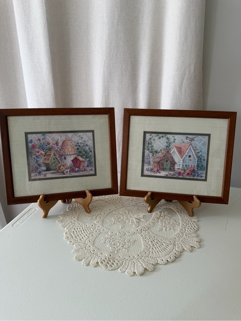 Framed Cottage-Core Vintage Bird House Wall Art by Barbara Mock-Set of 2
